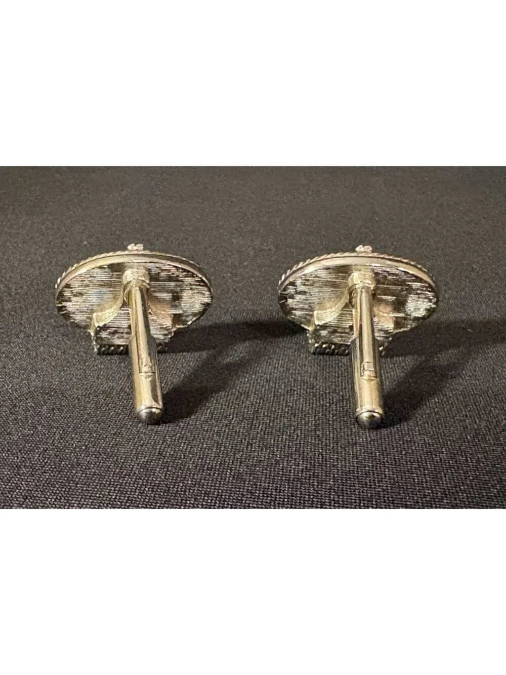 Vintage Swank Cufflinks Delft Porcelain Sailboat Mesh Wrap Around Silver Tone